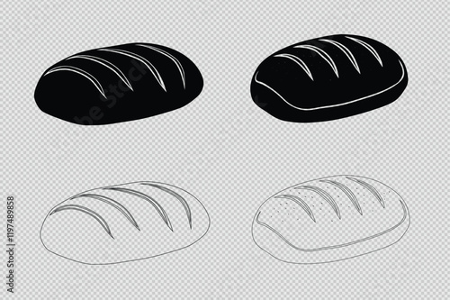 sourdough bread vector set with silhouettes and line art. Perfect for bakery, food-themed designs, and creative illustrations