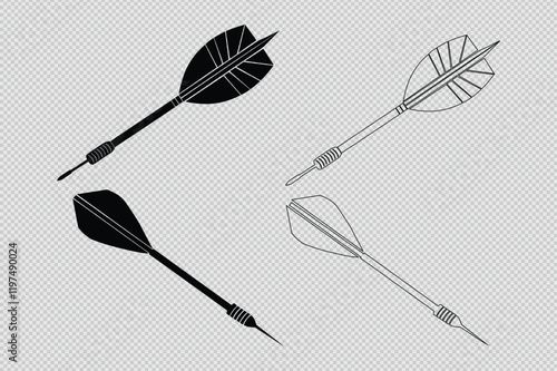darts vector set with silhouettes and line art. Perfect for gaming, sports-themed designs, and creative illustration projects
