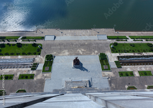 View from the Juche tower on Taedong river, Pyongan Province, Pyongyang, North Korea photo