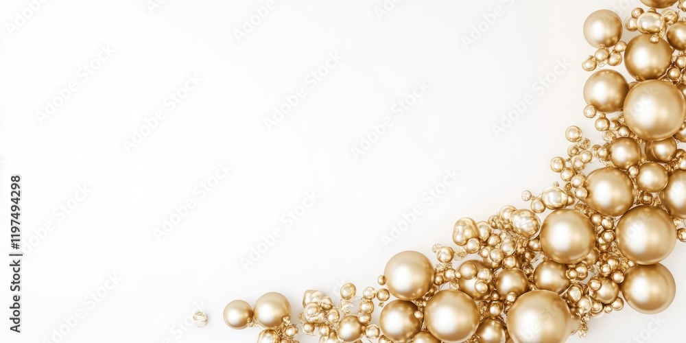 Gold spheres and bubbles on a light background with copy space for text or product placement Gold spheres and bubbles on a light background with copy space for text or product placement