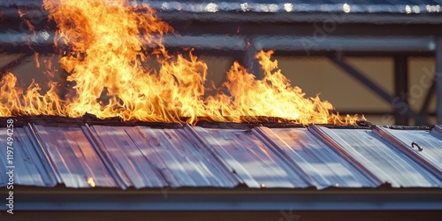 Fire-Resistant Roof: A demonstration of a fireproof roof material in a controlled setting.