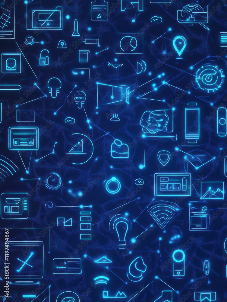 Digital blue background image with technology symbols Digital blue background image with technology symbols