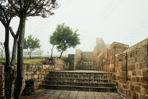 Fortress wall stairs. Naryn-Kala fortress. Derbent, Dagestan, Russia