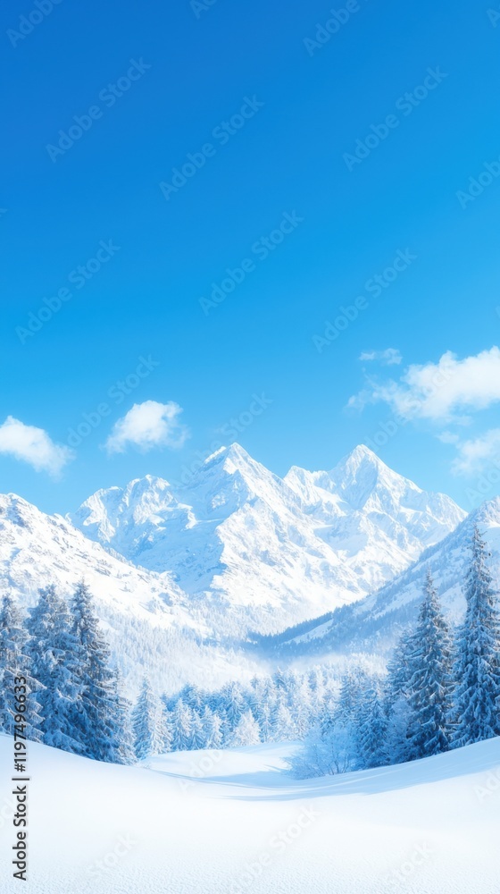 Fototapeta premium Winter Wonderland Landscape with Snow-Capped Mountains and Pines