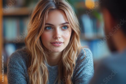 Wallpaper Mural A human resources professional conducting a one-on-one feedback session with an employee in a quiet office corner. Bright lighting, contrast Torontodigital.ca