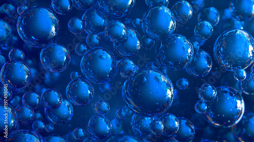 Banner of liquid, drops, bubbles in blue color for decorate poster booklet cover.Abstract background