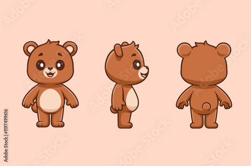 Cute Bear With Front, Side And Back View Cartoon Vector Icon 
Illustration. Animal Nature Icon Concept Isolated Premium Vector. Flat 
Cartoon Style