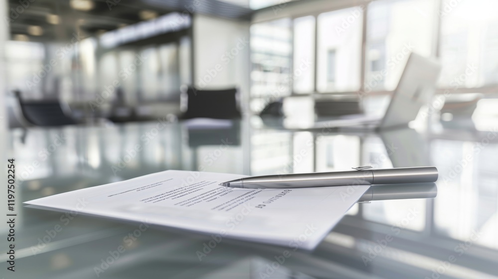Corporate policy document on a sleek glass desk in a modern office setting, symbolizing professionalism and business clarity. Professional workplace and corporate governance concepts. Corporate policy document on a sleek glass desk in a modern office setting, symbolizing professionalism and business clarity. Professional workplace and corporate governance concepts.