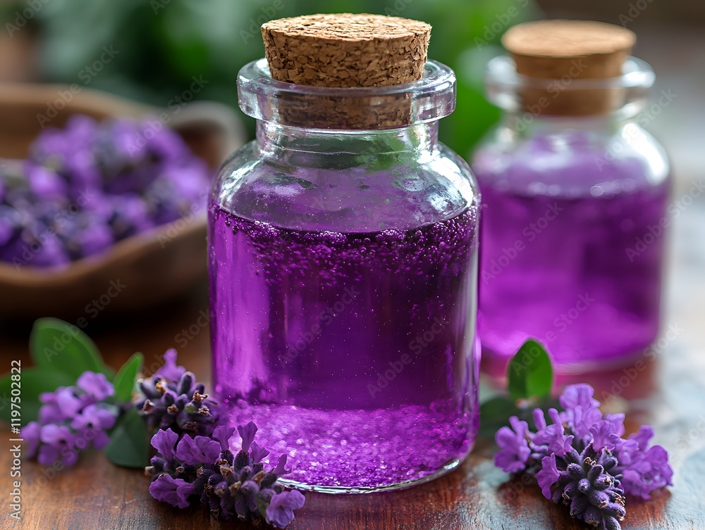 Bottle of Essential Oil with Fresh Lavender Bottle of Essential Oil with Fresh Lavender
