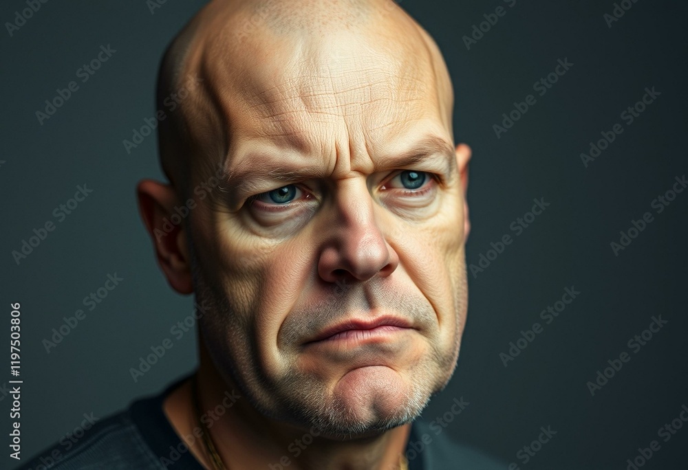 Obraz premium Portrait of a bald man with a scowl