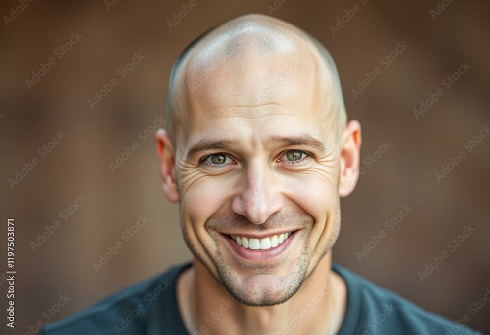 Obraz premium Bald man with a warm smile and gentle gaze