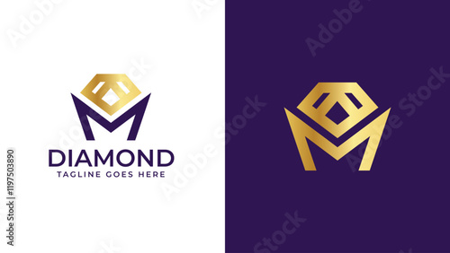  luxury gold diamond m letter logo design 