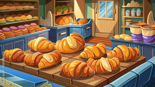 Fresh croissants in a bakery