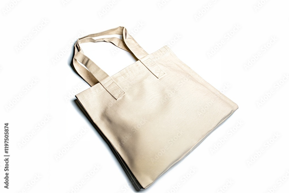 Beige canvas tote bag with handles on white background Beige canvas tote bag with handles on white background