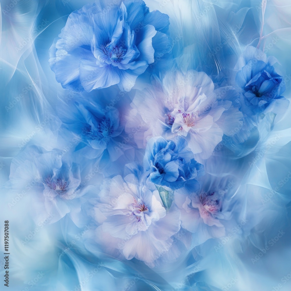 Fototapeta premium Dreamy blue flowers in soft focus, ethereal and delicate floral arrangement.