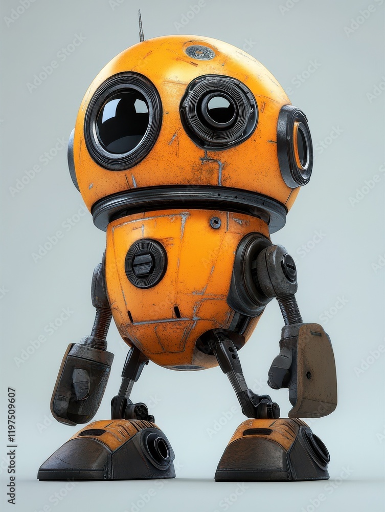 Cartoon Character Cute Robot Isolated on Grey Gradient Background Cartoon Character Cute Robot Isolated on Grey Gradient Background