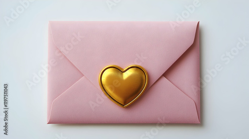 Wallpaper Mural Vintage pink envelope with golden heart seal, isolated on white background. Torontodigital.ca