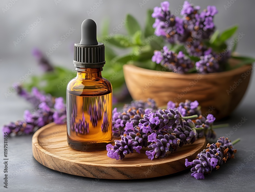 Bottle of Essential Oil with Fresh Lavender Bottle of Essential Oil with Fresh Lavender