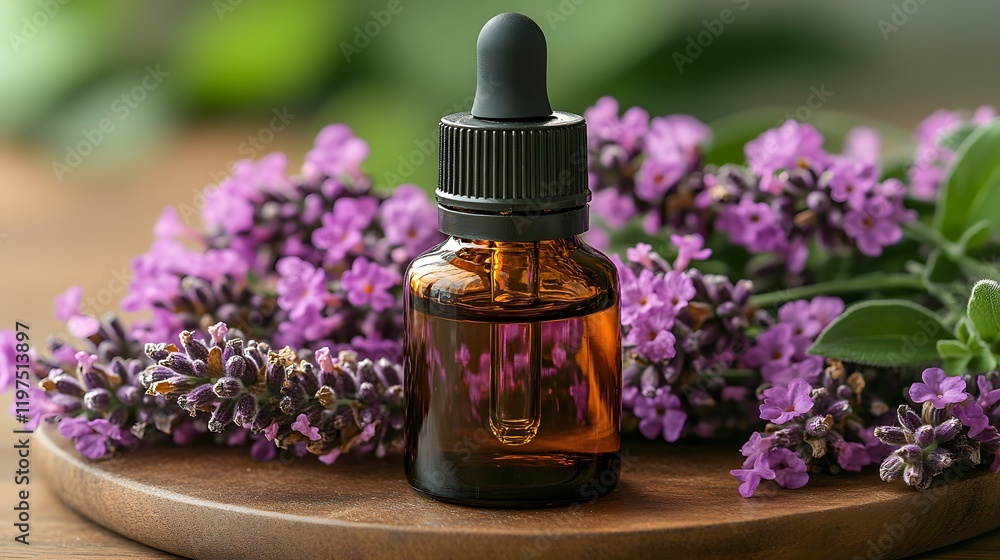 Bottle of Essential Oil with Fresh Lavender Bottle of Essential Oil with Fresh Lavender
