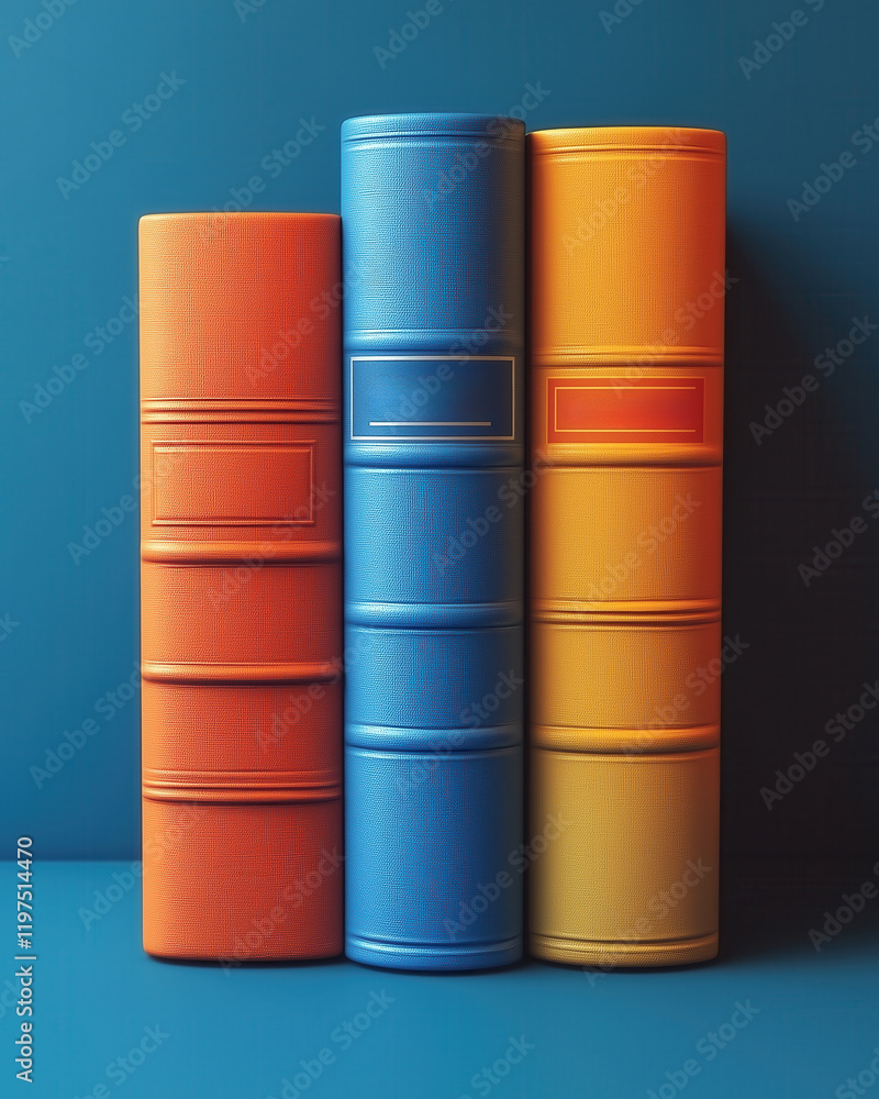 3d colored books stand on a blue background. 3d colored books stand on a blue background.
