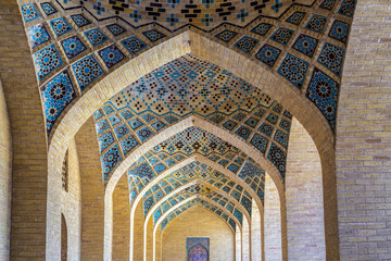 Interior of Nasir Al-Mulk Mosque in Shiraz, Iran. Also known as Pink Mosque.