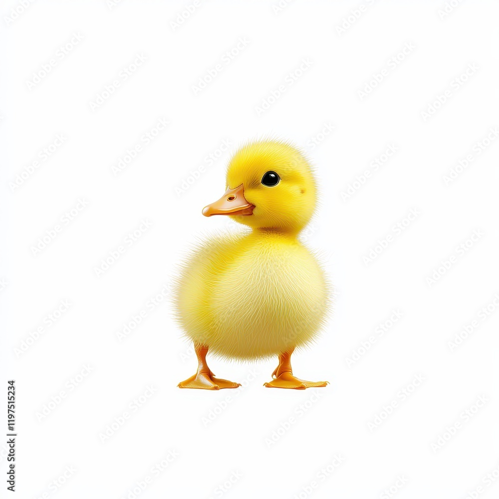 Cute Fluffy Yellow Duckling Standing Against a White Background, Symbolizing Innocence and Joy in Nature, Perfect for Children’s Literature and Animal Themes Cute Fluffy Yellow Duckling Standing Against a White Background, Symbolizing Innocence and Joy in Nature, Perfect for Children’s Literature and Animal Themes