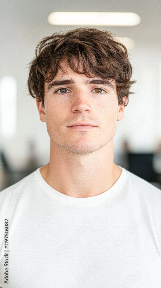 Focused young man portrait in modern office professional environment close-up Focused young man portrait in modern office professional environment close-up