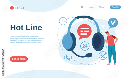 Headset with microphone and speech bubble symbolizing online support and a customer service operator providing assistance 24 hours a day, 7 days a week