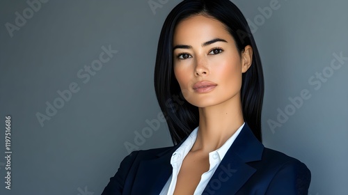 kobieta, czarne włosy, proste włosy, elegancja, marynarka, biurowy styl, profesjonalny look, bizneswoman, portret, minimalistyczne tło, profesjonalna fotografia, kobieta w biznesie, formalny strój, bi