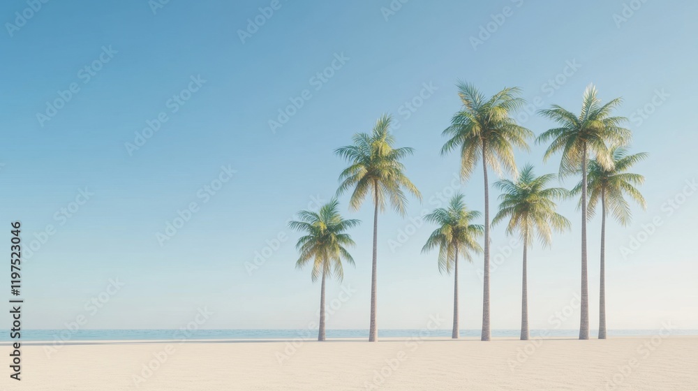 Serenity of Tropical Paradise with Palm Trees and Clear Blue Sky Serenity of Tropical Paradise with Palm Trees and Clear Blue Sky