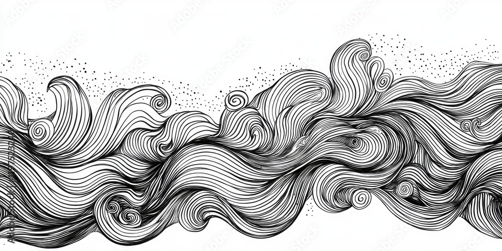 Fototapeta premium Wave lines intertwined with doodles and scribbles.
