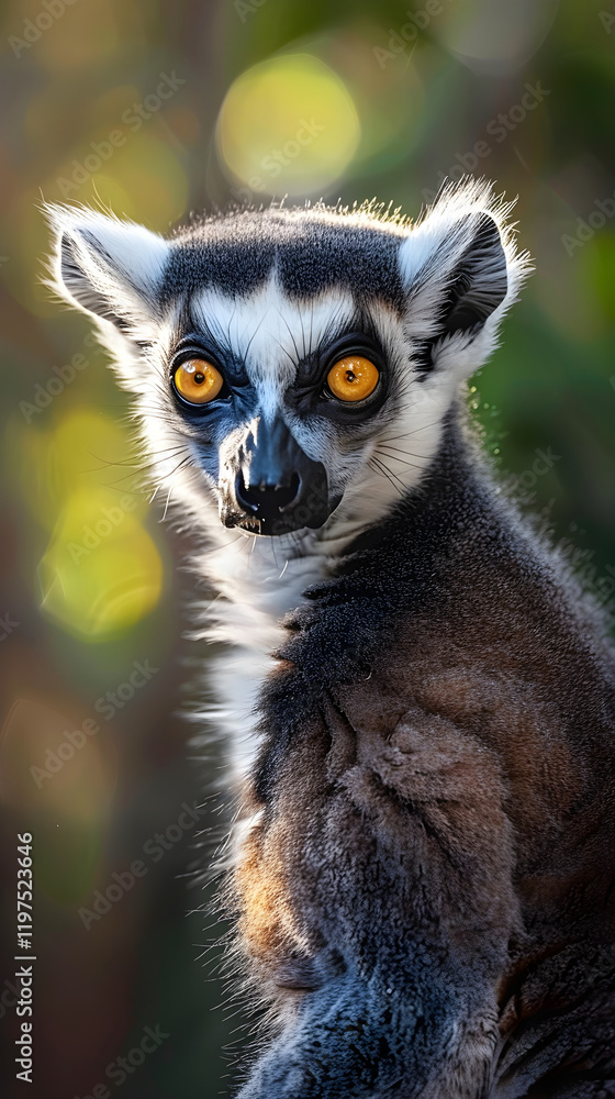 Obraz premium A Captivating Close-Up Portrait of a Ring-Tailed Lemur in its Natural Habitat Displaying Its Striking Features and Curious Gaze