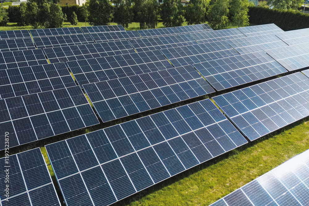 solar farm close-up with rows of panels in greenery solar farm close-up with rows of panels in greenery