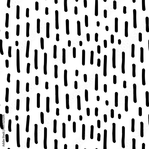 Abstract seamless pattern with hand drawn vertical dashes. Black brush strokes grunge texture. Great for Scandinavian designs, textiles, packaging, or digital projects. Modern vector backdrop