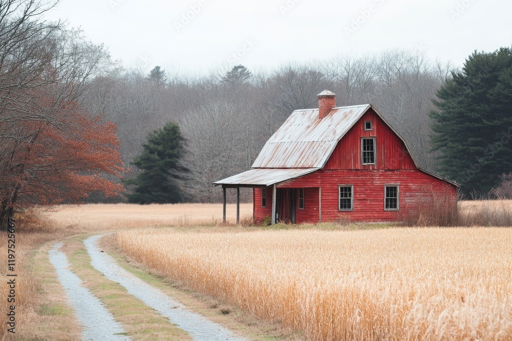 Rustic Red Barn in Autumn Field Countryside Landscape Rustic Red Barn in Autumn Field Countryside Landscape