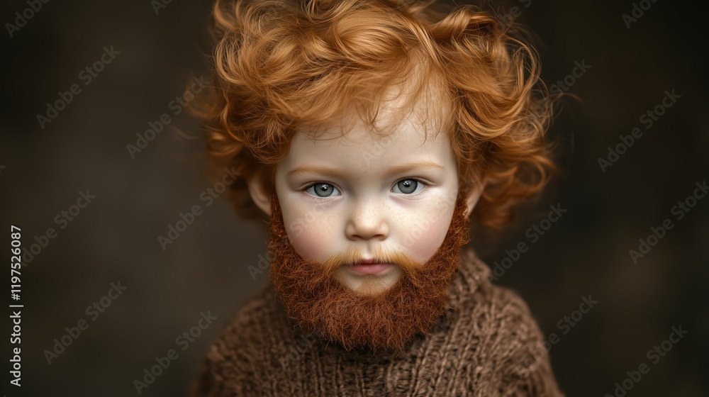 Red-haired child sporting a faux beard, their wide smile and twinkling eyes radiating humor and youthful energy. Red-haired child sporting a faux beard, their wide smile and twinkling eyes radiating humor and youthful energy.