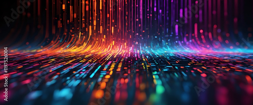 Colorful streaming bytes of binary code.