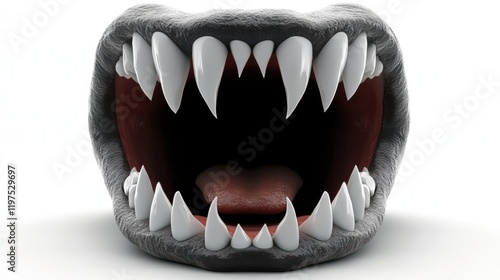 Realistic 3D Rendering of Open Animal Mouth with Sharp Teeth photo