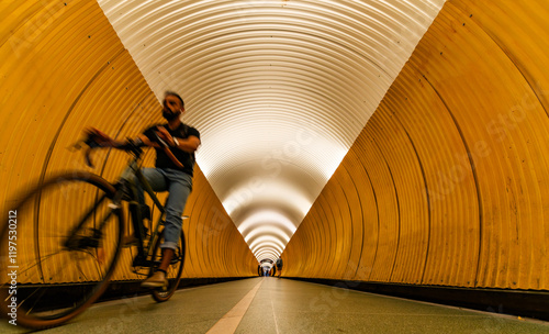 On the way to and from eternity. Brunkeberg tunnel is a tunnel for pedestrians and cyclists through Brunkebergsåsen on Norrmalm in central Stockholm. photo