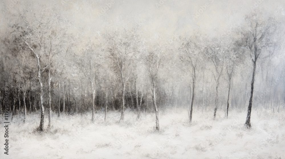 Obraz premium Serene Winter Landscape with Bare Trees in Soft White Hues