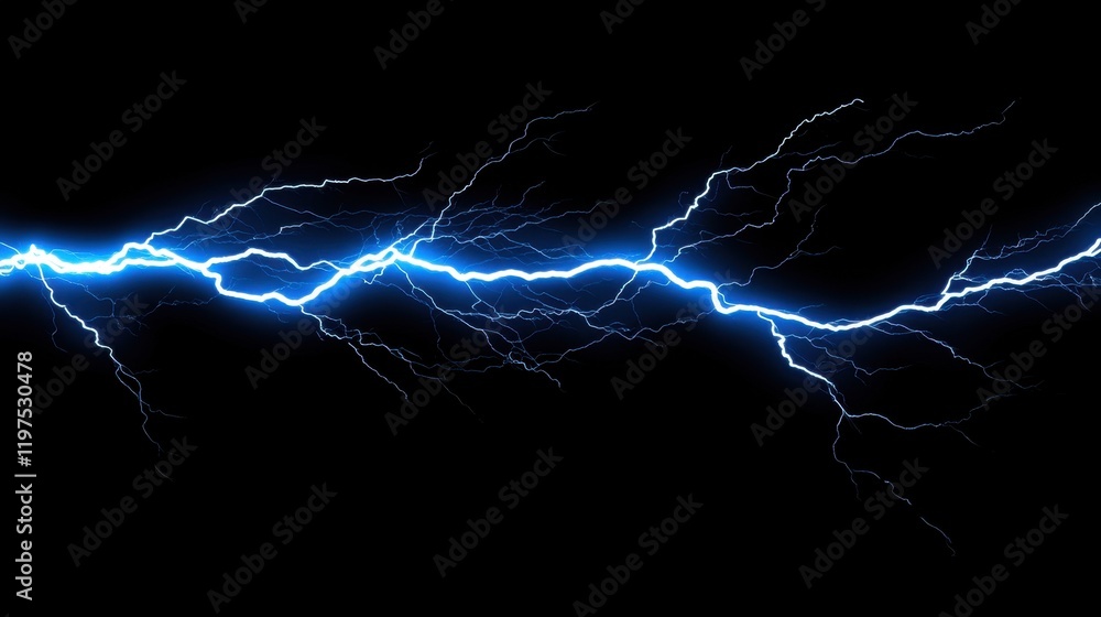 Intense Blue Lightning Strike on a Dark Background with Energy Burst Intense Blue Lightning Strike on a Dark Background with Energy Burst