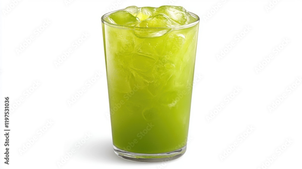 Refreshing Green Beverage with Ice in a Clear Glass Cup Refreshing Green Beverage with Ice in a Clear Glass Cup