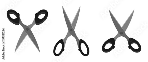 scissor set with different view, vector illustration isolated on white background.