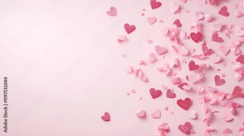 A whimsical array of vibrant hearts dances across a soft pink backdrop, radiating love and joy in celebration of Valentine's Day. A whimsical array of vibrant hearts dances across a soft pink backdrop, radiating love and joy in celebration of Valentine's Day.