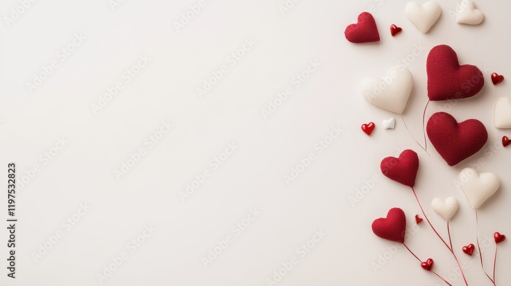 A cascade of red and white hearts dances joyfully across a pristine white canvas, embodying the spirit of love and affection this Valentine's Day. A cascade of red and white hearts dances joyfully across a pristine white canvas, embodying the spirit of love and affection this Valentine's Day.