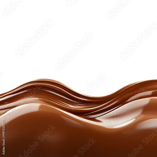 Liquid Chocolate Waves on White Background, Sweet Dessert Food