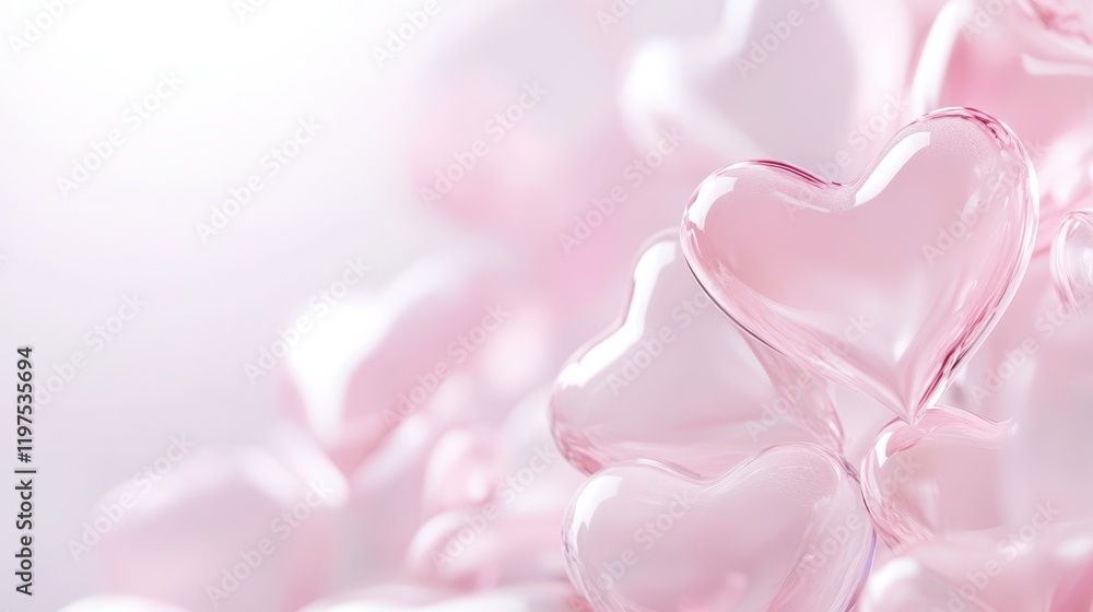 Fototapeta premium A whimsical scene unfolds as pink hearts scatter across a table, radiating love and joy, perfect for celebrating the enchantment of Valentine's Day.