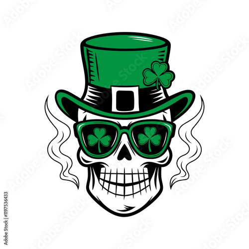 Cool skull in a leprechaun hat, ready for St. Patrick's Day