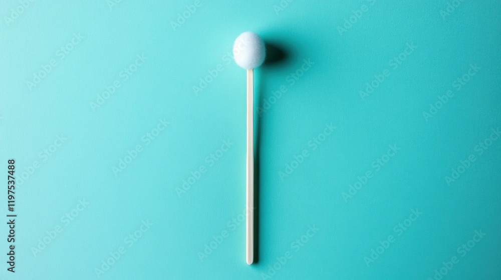 Simple White Ball on Stick Against Bright Blue Background Simple White Ball on Stick Against Bright Blue Background