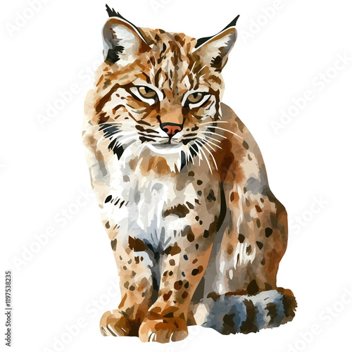 A watercolor drawing of a wildcat, isolated on a white background. Animal vector.
